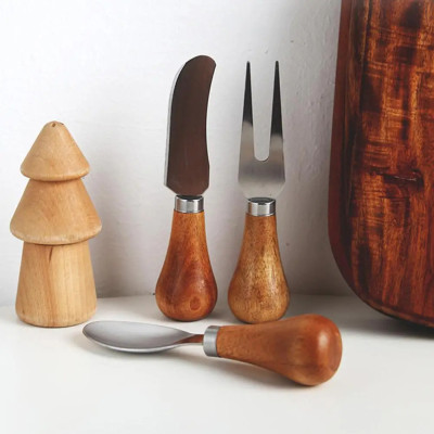 3 pcs Multipurpose Stainless Steel Wood Handle Knife Spoon and Fork